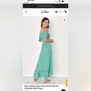 Green off the shoulder dress. Never been worn with tags still attached